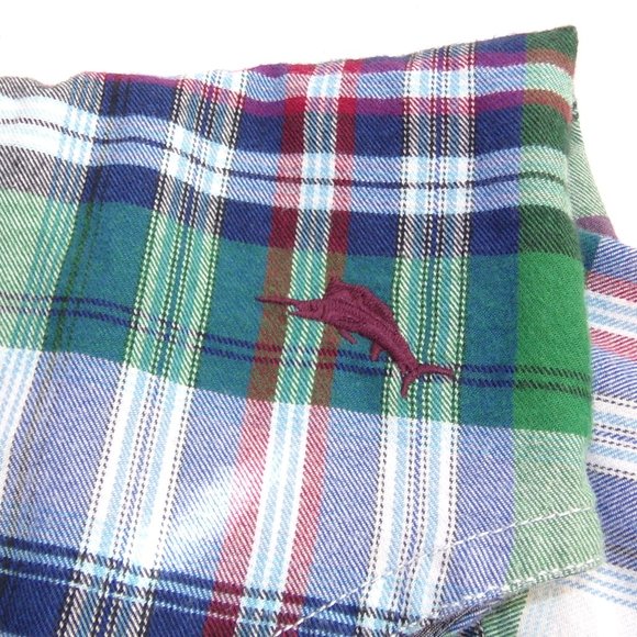Tommy Bahama Plaid Tencel Blend Montauk Flannel Purple Plaid XS Metal Buttoned - Picture 14 of 15